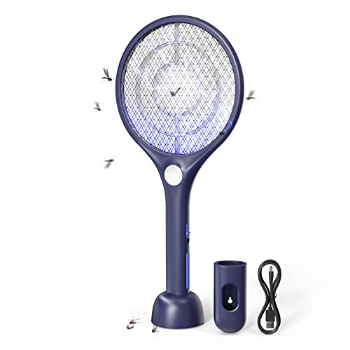 CONOPU Racchetta Zanzare Elettrica, 4000V Zanzare Elettrico, USB Base di Ricarica, Ricaricabile antizanzare, LED, 3 Strati Protezione Maglia, Antizanzare, Efficace Contro Zanzare, Blu
