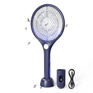 CONOPU Racchetta Zanzare Elettrica, 4000V Zanzare Elettrico, USB Base di Ricarica, Ricaricabile antizanzare, LED, 3 Strati Protezione Maglia, Antizanzare, Efficace Contro Zanzare, Blu
