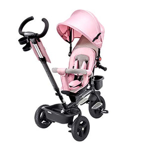 Kinderkraft Triciclo AVEO, Bici, Passeggino con Maniglione, Pieghevole, Rosa - Ilgrandebazar