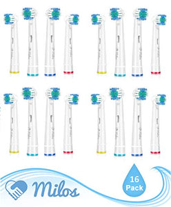 Milos Testine Oral B di Ricambio Morbide Compatibili con Spazzolino Elettrico, Confezione da 16 - per Adulti