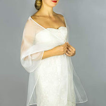 Carica l&#39;immagine nel visualizzatore di Gallery, Stole donna organza scialli vestito da sposa nuziale poncho bianco