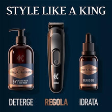 Carica l'immagine nel visualizzatore di Gallery, King C. Gillette Kit Regolabarba Uomo, 1 Testina, 3 Pettini Regolatori, 1 Spazzolina, 1 Caricatore, Rasoio Barba Elettrico, Idea Regalo Uomo Kit Professionale
