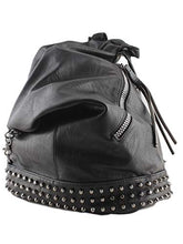 Carica l&#39;immagine nel visualizzatore di Gallery, Zaino Donna con Borchie in Pelle pu a Sacco Nero, Zainetto Borchiato per Nero