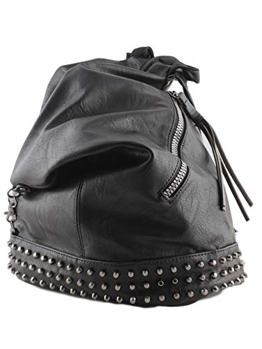 Zaino Donna con Borchie in Pelle pu a Sacco Nero, Zainetto Borchiato per Nero