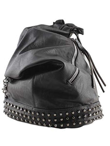 Zaino Donna con Borchie in Pelle pu a Sacco Nero, Zainetto Borchiato per Nero