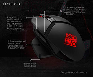 HP - Gaming Omen Reactor Mouse Gaming, 6 Tasti Programmabili, Tempo di...