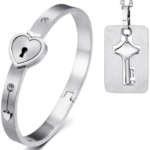 JewelryWe Gioielli Bracciale e Collana da Uomo Donna 2pezzi Acciaio Argento - Ilgrandebazar