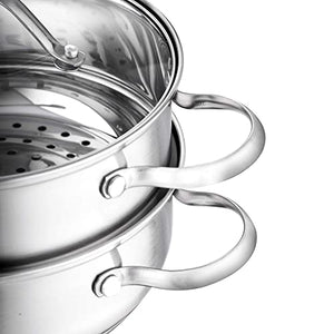 Velaze, Miki, 14 Pezzi, Set di Pentole Induzione da Cucina, Batteria Pentole Chef Casseruola in Acciaio Inox Cromato Coperchio in Vetro Temperato Padelle Antiaderente per Piastre a Induzione Argento