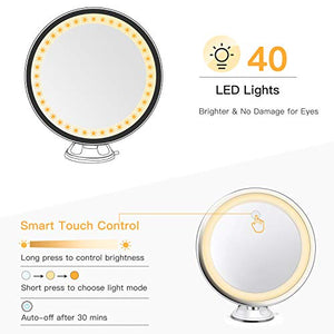Bestope - Specchio da Trucco con ingrandimento 10x, Illuminato in 3 modalità...