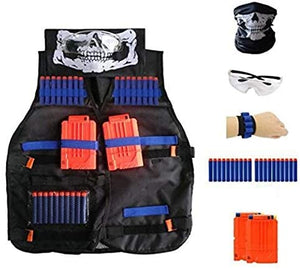 Gilet tattico per bambini Giacca per pistola giocattolo Nerf Serie N-Strike Elite(freccette 20pcs in schiuma+occhiali protettivi+maschera per cranio+2pezzi 6-dart Reload Clip+1Pz 8 dart)