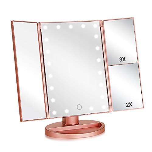 Specchio Trucco,HOMI per Il Trucco con Luce 1x / 2X / 3X Oro Rosa