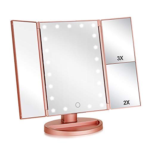 Specchio Trucco,HOMI per Il Trucco con Luce 1x / 2X / 3X Oro Rosa –