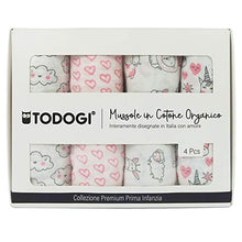 Carica l'immagine nel visualizzatore di Gallery, TODOGI Mussole Neonato 100% Cotone Biologico Certificato GOTS Set 4 Pink&amp;grey