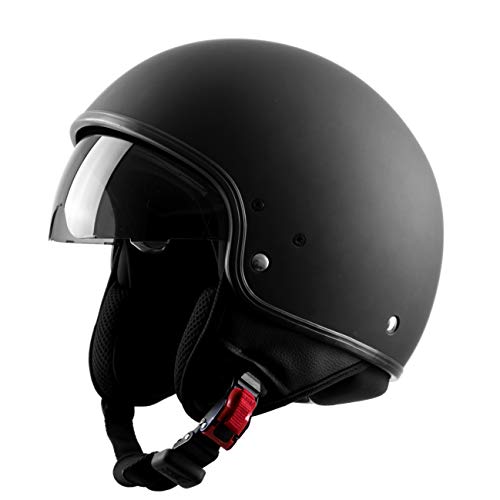 Westt Vintage Casco Jet Retro Moto Nero Opaco Scooter Motorino L (58cm –