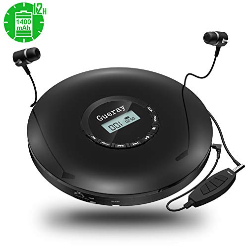 Gueray Lettore CD Portatile con Batteria al litio 1400 mAh incorporato Nero 01