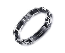 Carica l&#39;immagine nel visualizzatore di Gallery, PJ JEWELRY - Braccialetto da uomo in acciaio inox e silicone, con citazione...