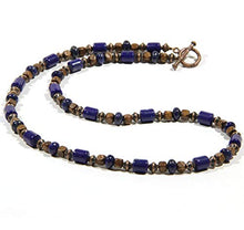 Carica l&#39;immagine nel visualizzatore di Gallery, Collana di lapislazzuli, con perline legno e perle rame per uomini e... - Ilgrandebazar