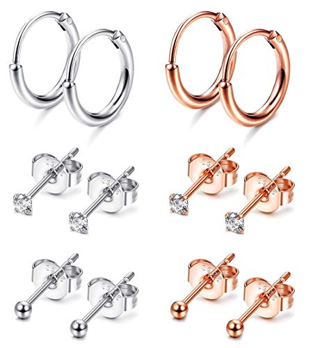 Milacolato 6 Paia di Qrecchini in Argento Sterling Piccolo 2mm per le Donne... - Ilgrandebazar