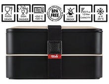 Carica l'immagine nel visualizzatore di Gallery, PuTwo Scatola Pranzo, 2 Contenitore Separato Lunch Box, Microonde Nero