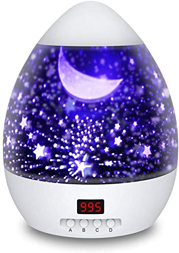 Lampada Proiettore Stelle con Timer, Luce Notturna per Bambini 4 Bianco