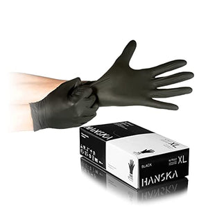 HANSKA Guanti Monouso Nitrile Neri - Senza Polvere - Usa e Getta- Ambidestri - Non Sterili - Base di Gomma - Adatti per Ambiti Medici, Manipolazione degli Alimenti (1, M)