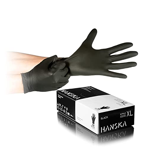 HANSKA Guanti Monouso Nitrile Neri - Senza Polvere - Usa e Getta- Ambidestri - Non Sterili - Base di Gomma - Adatti per Ambiti Medici, Manipolazione degli Alimenti (1, M)
