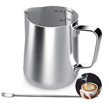 Carica l'immagine nel visualizzatore di Gallery, Acciaio inossidabile tazza di latte, bricco da latte 350 ml Handheld caffè...