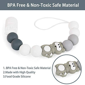 Catenella Portaciuccio Catena Bambino Ciuccio Clip Procione Grigio Verde - Ilgrandebazar
