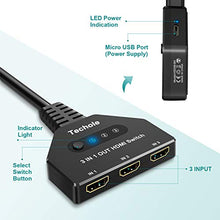 Carica l&#39;immagine nel visualizzatore di Gallery, Switch HDMI 4k, Techole Interruttore 3 In 1 Out con Cavo, Supporta 4K,...