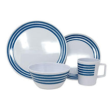 Carica l'immagine nel visualizzatore di Gallery, Set di stoviglie da campeggio in melammina, per 4 persone, 16 pezzi, a righe...