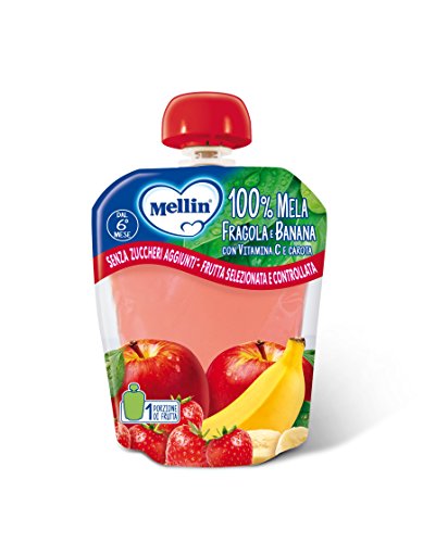 Mellin 128425 Pouch Merenda 100% Mela, Fragola e Banana con Vitamina C e...