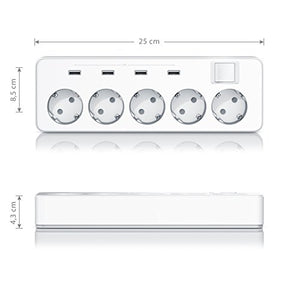 Bearware - Multipresa elettrica a 5 Vie con 4 x USB 6.0A 30 Watt - 5 Prese - Ilgrandebazar