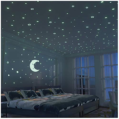 FRETOD Stelle Fluorescenti e Grande Luna (24cm) - 300 Pezzi Adesivi da... - Ilgrandebazar