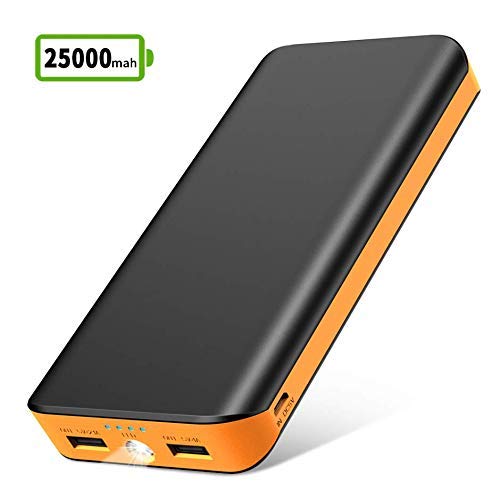 Powerbank 25000mAh, Power Bank Ricarica Rapida, Caricabatterie nero arancione