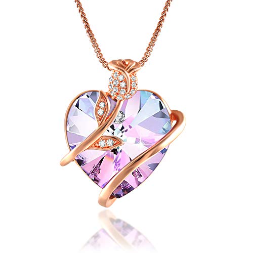 Angelady Collana con Ciondolo Fiore Rosa Cuore per Donna Cristalli di Pink - Ilgrandebazar