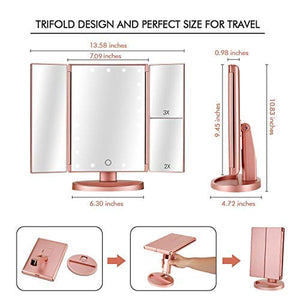 Specchio Trucco,HOMI per Il Trucco con Luce 1x / 2X / 3X Oro Rosa
