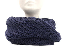 Carica l&#39;immagine nel visualizzatore di Gallery, Scaldacollo in maglia, sciarpa ad anello intrecciato col. Blu scuro - Ilgrandebazar
