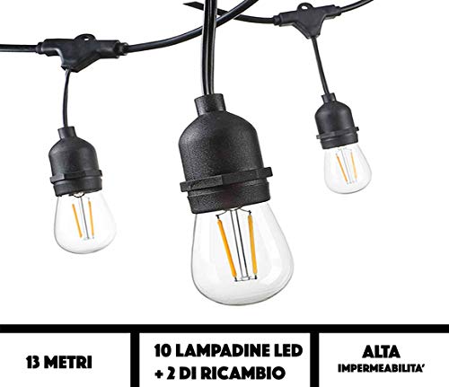 JP-LED Catena Di Luci Led 【Con 12 Lampadine E-27 】Luci Da Esterno E Da... - Ilgrandebazar