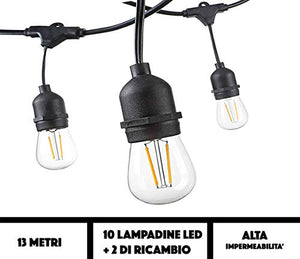 JP-LED Catena Di Luci Led 【Con 12 Lampadine E-27 】Luci Da Esterno E Da... - Ilgrandebazar