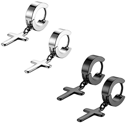 Flongo orecchini donna uomo croce forma fashion stile argento Argento + Nero - Ilgrandebazar