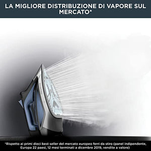 Rowenta DW7320D1 Everlast Anticalc Ferro a Vapore, 2700 W, getto a vapore potente, 400 micro-fori, sistema anticalcare, nero/azzurro, Nero/Blu