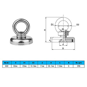 Magneti al Neodimio da Pesca N52 Super Strong Magnet con N32mm(32KG) - Ilgrandebazar