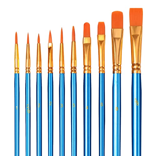 10 Pezzi Pennelli Acrilici - Brencco Nylon Artist Brushes, Set di Pennelli per Acquerelli ad Olio per Guazzo Acrilico, Artisti Bambini Principianti Amanti della Pittura - Blu