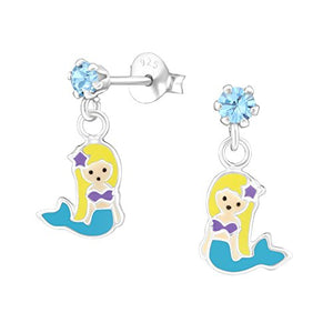 Orecchini A Sirena Per Bambina - Argento Sterling 925, Smaltati Con Glitter, 10mm, Blu E Giallo - Foto 8