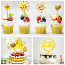 Carica l'immagine nel visualizzatore di Gallery, Herefun Decorazione Torta Topper Set, Includere Oro Glitter Happy Birthday...