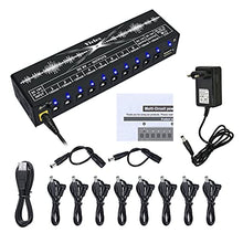 Carica l'immagine nel visualizzatore di Gallery, Alimentatore di rete a pedale, fonte di alimentazione, 10 uscite isolate per chitarra da 9 V/12 V/18 V, effetto bassi, tastiera, porta USB integrata per telefono, con alimentatore di rete DC 18 V/1 A