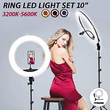 Carica l&#39;immagine nel visualizzatore di Gallery, UFLIZOGH Luce ad Anello Led Dimmerabile 10&quot; con Stativo Treppiede per Selfie...