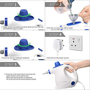NUOVO ORIGINALE Pulitorea Vapore, Pulitore a Vapore Portatile Multiusi con 9...
