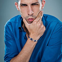 Carica l&#39;immagine nel visualizzatore di Gallery, MicLee - Bracciale da Uomo con Ancora, in Vera Pelle, Realizzato a Mano, Blu - Ilgrandebazar
