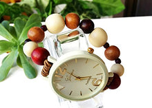 Carica l&#39;immagine nel visualizzatore di Gallery, Orologio da polso bracciale elastico con perle legno marrone beige bordeaux... - Ilgrandebazar